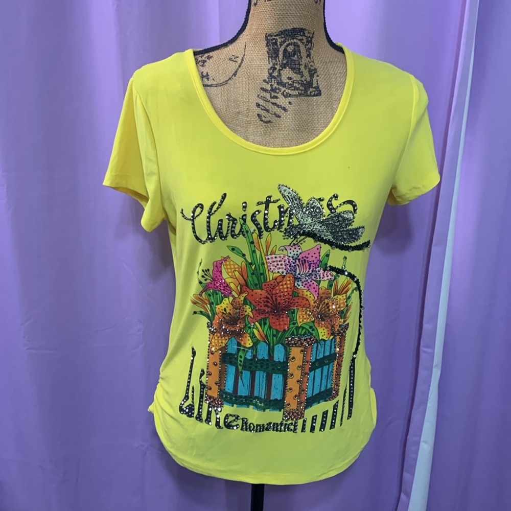 Vinizbena  Yellow  Rhinestones Women’s Shirt